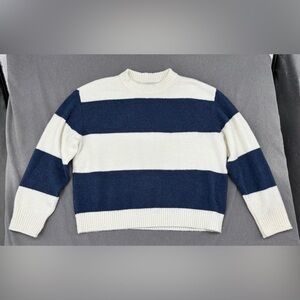 American Eagle Women’s Sweater L Blue White Striped Crewneck Soft Knit